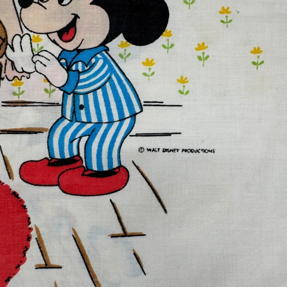 VTG 70s Disney Mickey Mouse Club Chores‎ Pillowcase White Donald Daisy Minnie
